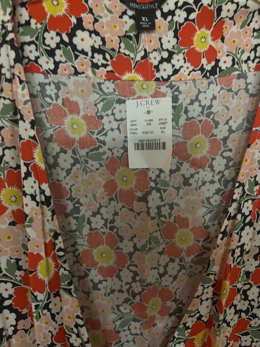 J. Crew Floral V-Neck Top in Coral, Pink & Black